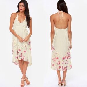 O'Neill Petra Cream Floral Print Halter Dress Sz L